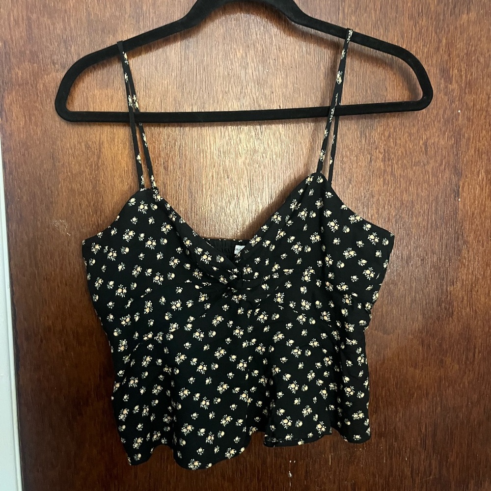 American Eagle Outfitters Black Floral Spaghetti Strap Top